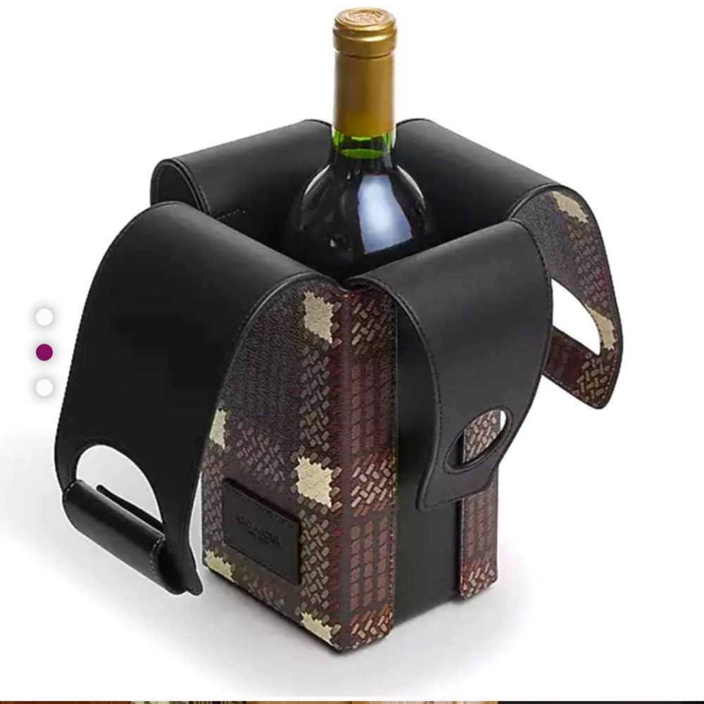 Coach bougie Elegant brushed plaid Wine Bottle Holder carrier NEW unused
